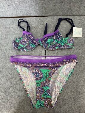 NWT Venus paisley print bikini size 34A 4 navy purple and teal